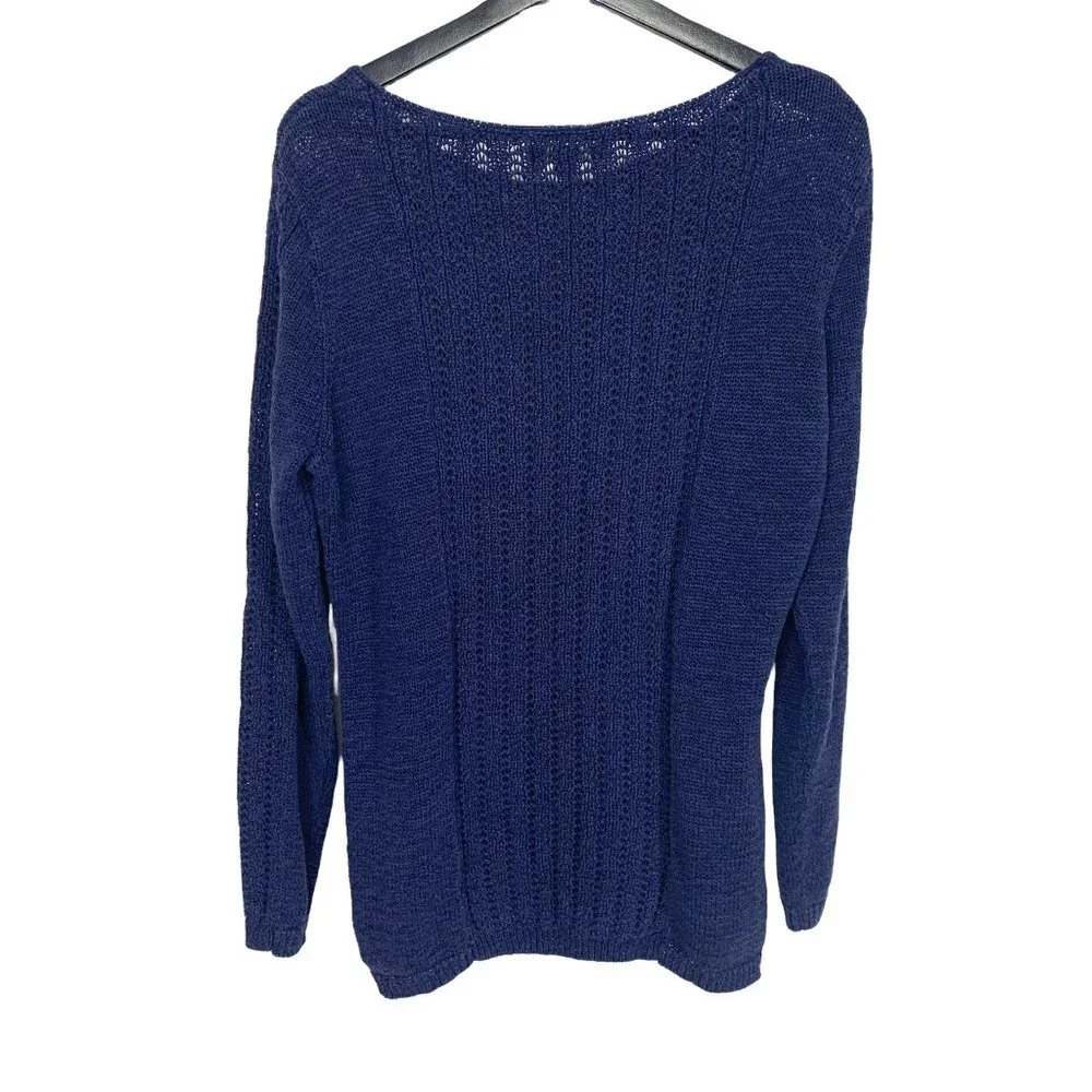 Rachel Zoe Navy Blue Open Knit Long Sleeve Knit Top XL - Picture 1 of 7